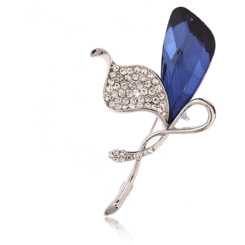 Fashion Icon Brož květina kala modré krystalky BR0185-0312