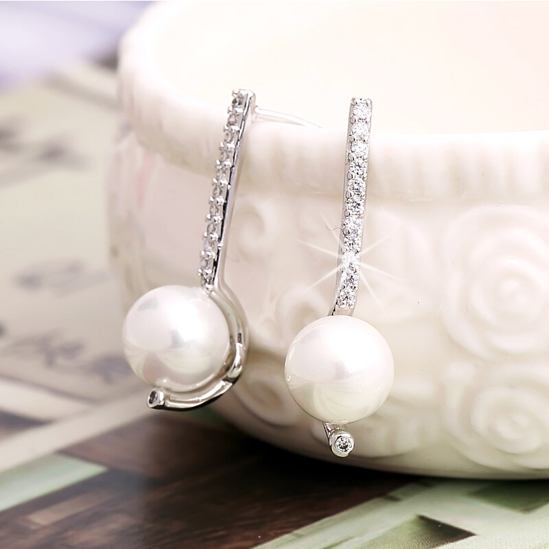 Fashion Icon Náušnice rhodiované se zirkony malá perlička NE0749-0312