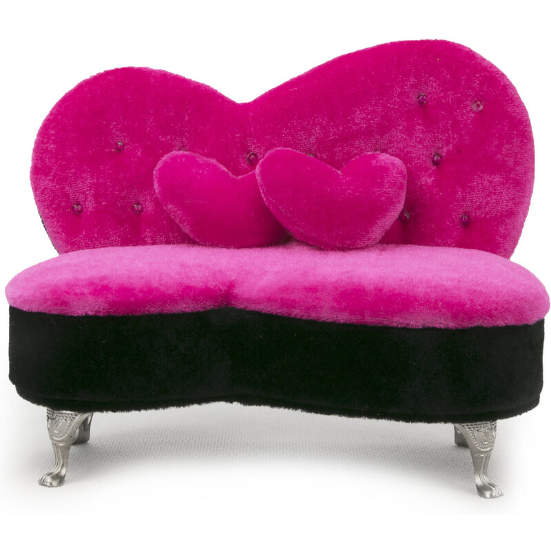 Fashion Icon Šperkovnice Sofa růžovo-černá s polštářky do srdíčka SP0011-1206