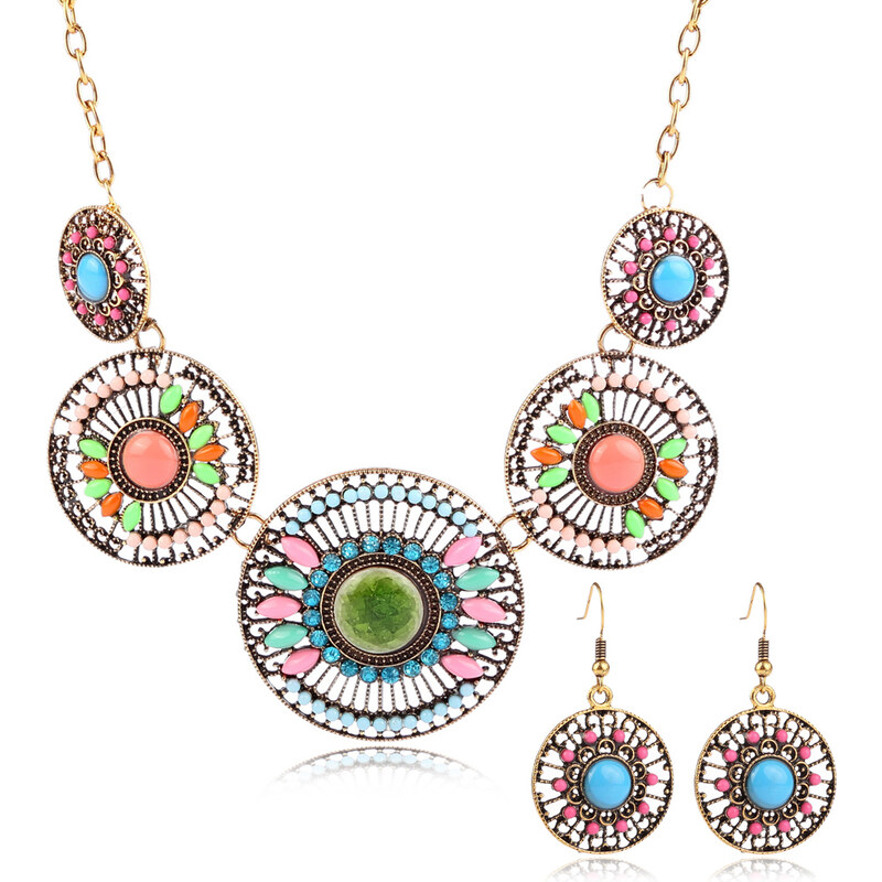 Fashion Icon Sada etno náušnice a náhrdelník indiánský vzor SD0062-10