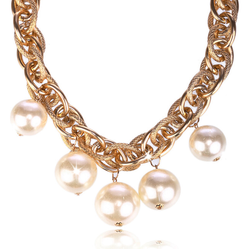 Fashion Icon Náhrdelník perly a řetízek z kroužků NK0015-0314