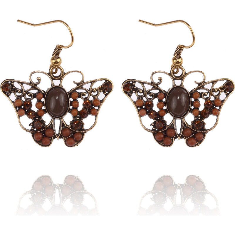Fashion Icon Náušnice etno motýlci s patinou a korálky NE0613-0308