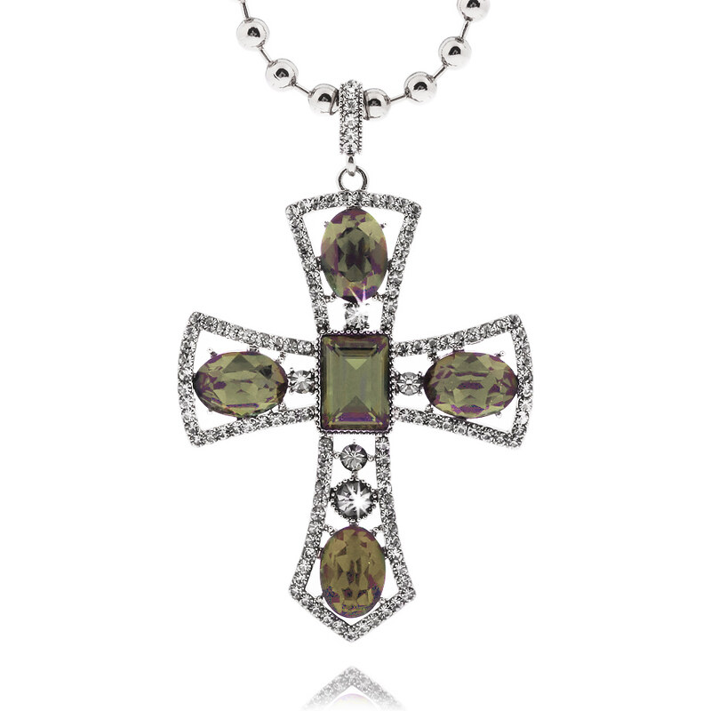 Fashion Icon Přívěsek kříž s kameny, krystalky a řetízkem PK0380-0244
