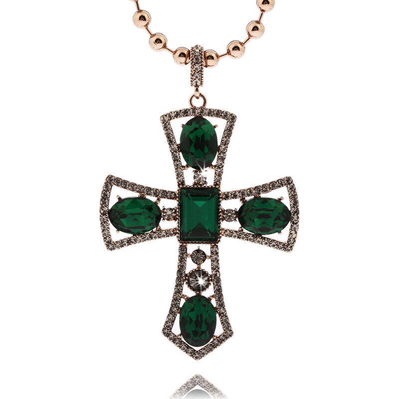 Fashion Icon Přívěsek kříž s kameny, krystalky a řetízkem PK0380-0314