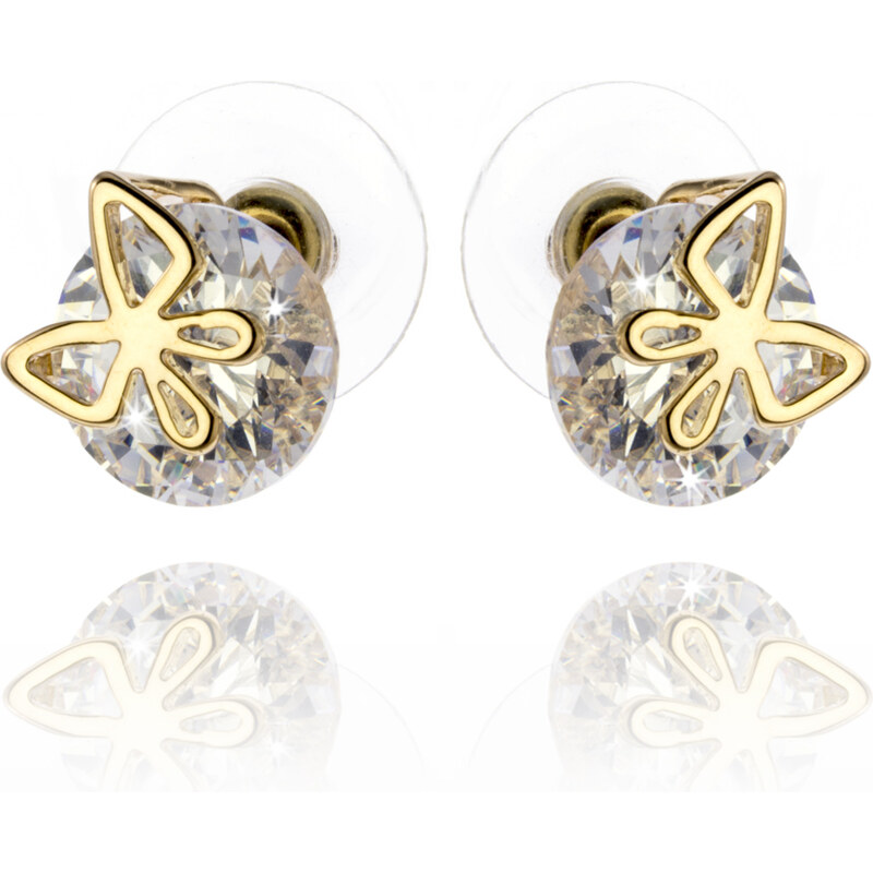 Fashion Icon Náušnice pecky se zlatým motýlem a krystalem NE0354-0314