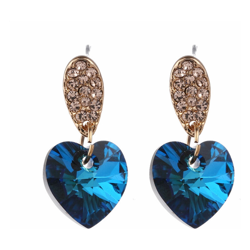 Fashion Icon Náušnice srdce modré s krystalky NE0468-0317