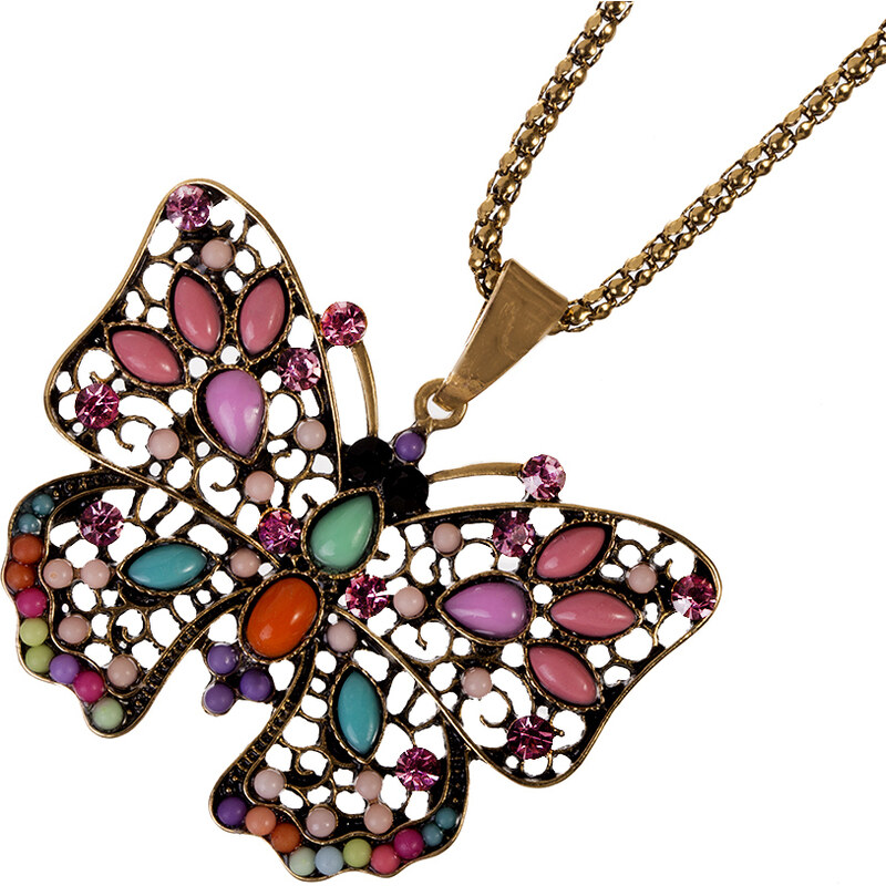 Fashion Icon Přívěsek s řetízkem etno motýl s korálky PK0215-0332