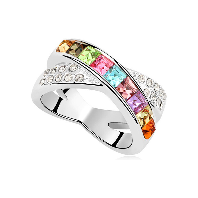 Fashion Icon Prsten rhodiovaný s barevnými krystaly Swarovski elements PR0011-035232