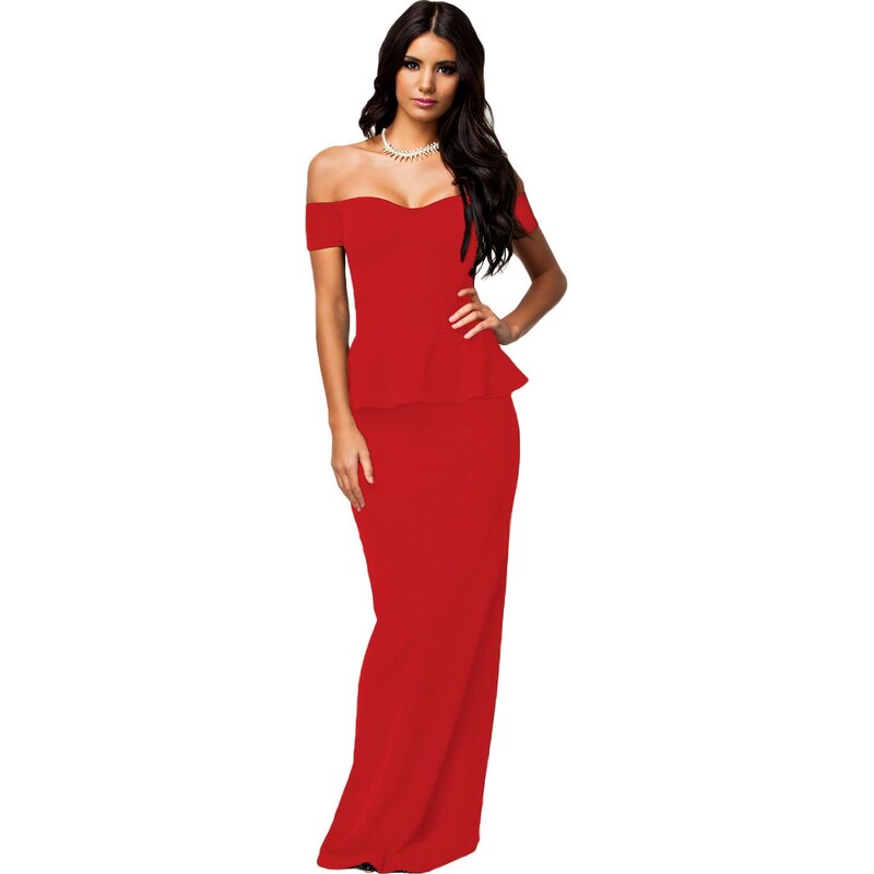 Červené dlouhé peplum šaty
