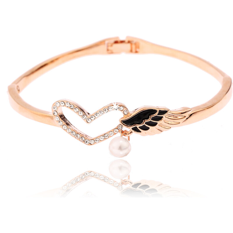 Fashion Icon Zlatý náramek se srdcem a křídelm s krystalky a perlou NM0340-0314