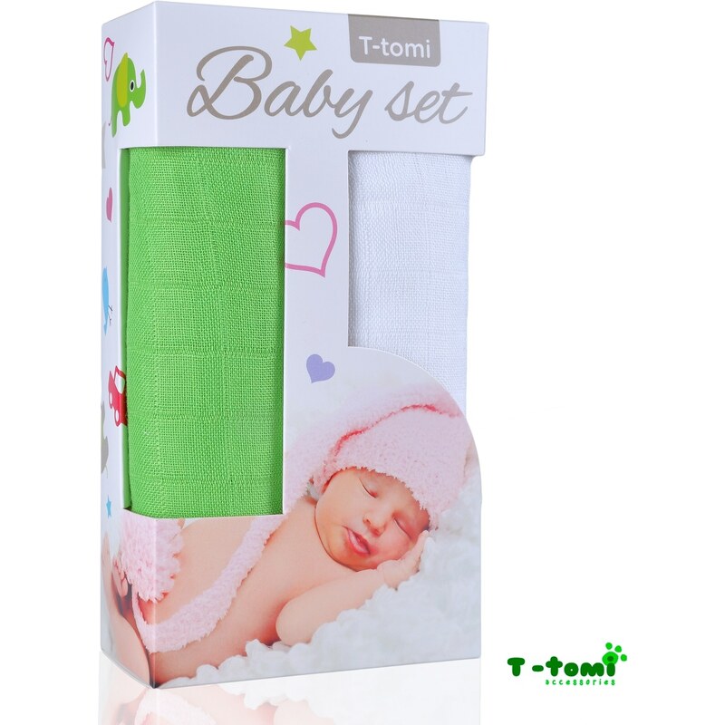 T-tomi Baby set - bambusová osuška zelená + bambusová osuška bílá