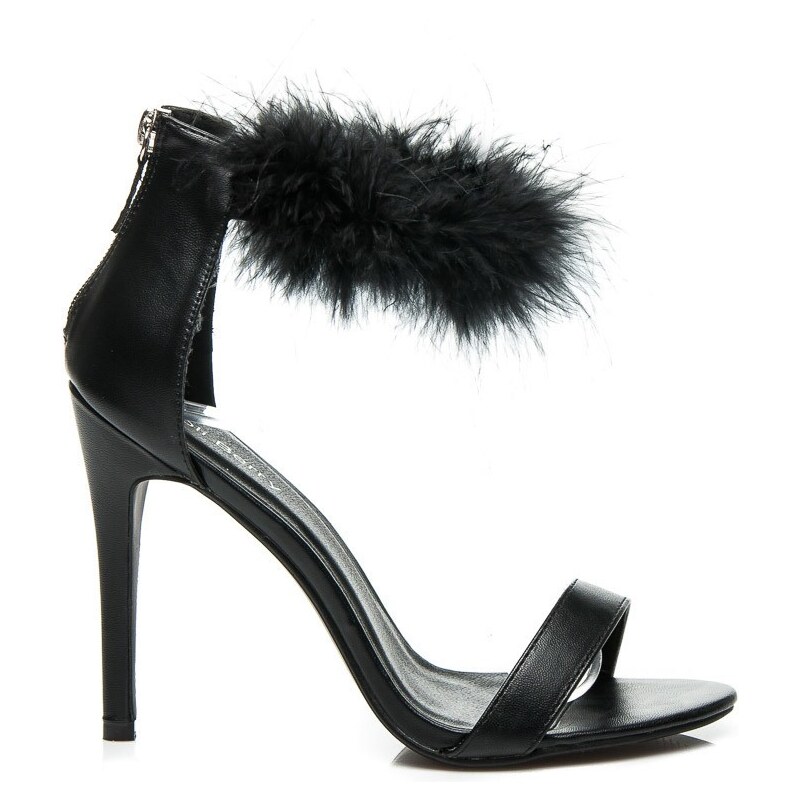 DOLI-BERRY Krásné černé sandály s peříčkovým zdobením