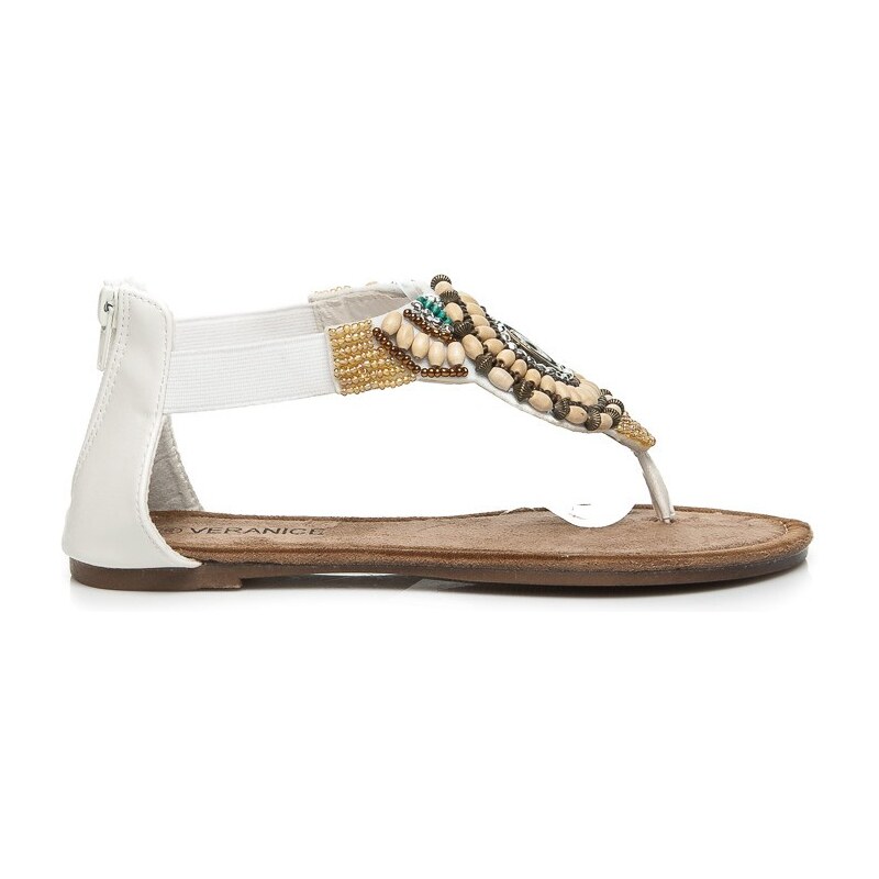 VERANICE Stylové bílé dámské sandálky s kamínky