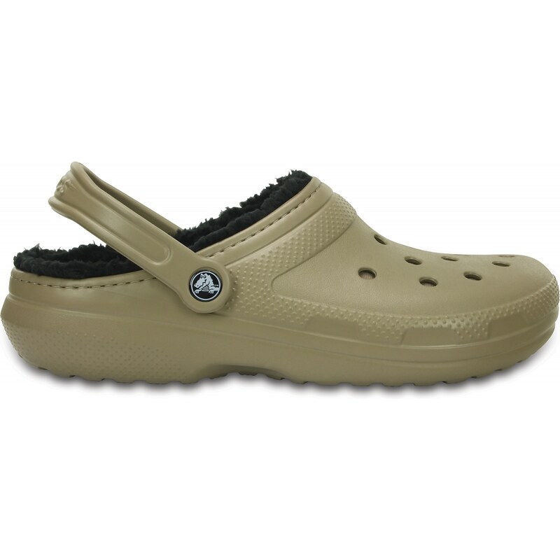 Crocs Clog Unisex Khaki/Black Classic Fuzz Lined Pattern