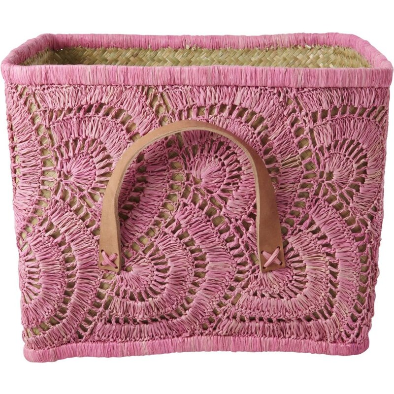 Rice Slaměný košík Crochet Soft pink