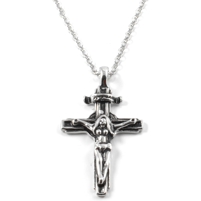 Trendhim Ocelový náhrdelník s přívěskem ženy na kříži D1-4-3235