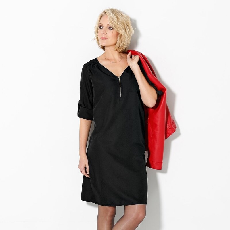Blancheporte Jednobarevné šaty se zipovým výstřihem černá 36