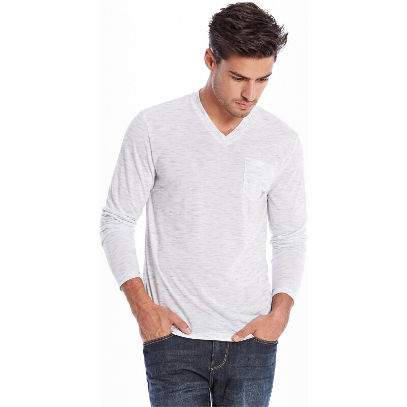 GUESS GUESS William Long-Sleeve V-Neck Tee - true white