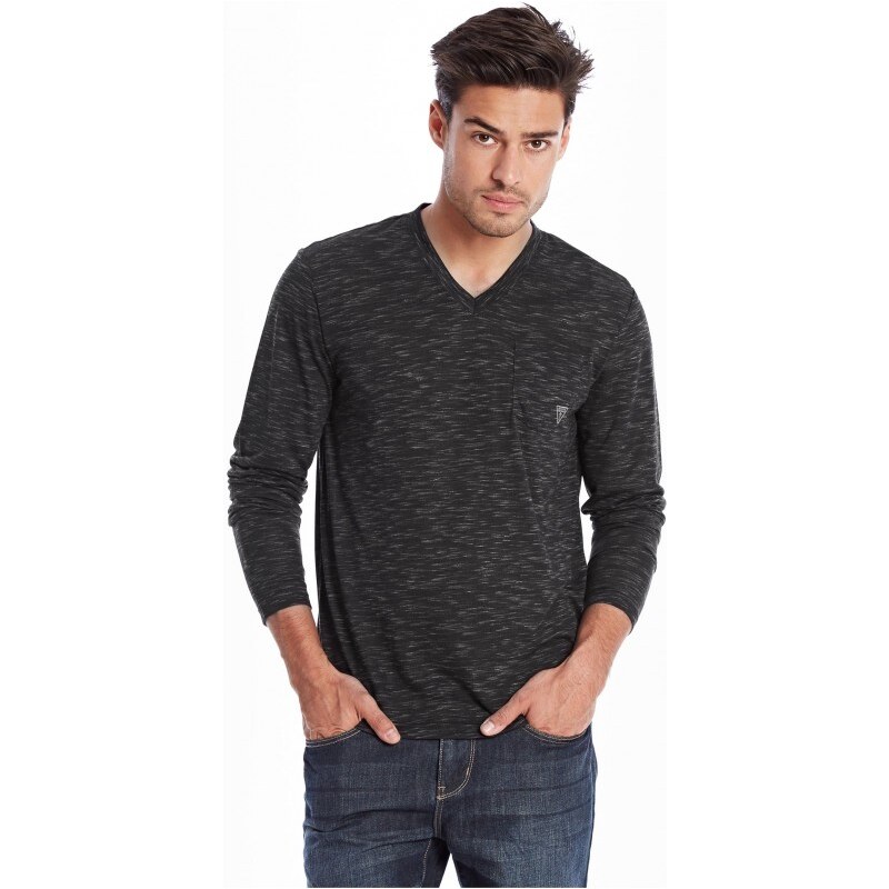 GUESS GUESS William Long-Sleeve V-Neck Tee - jet black