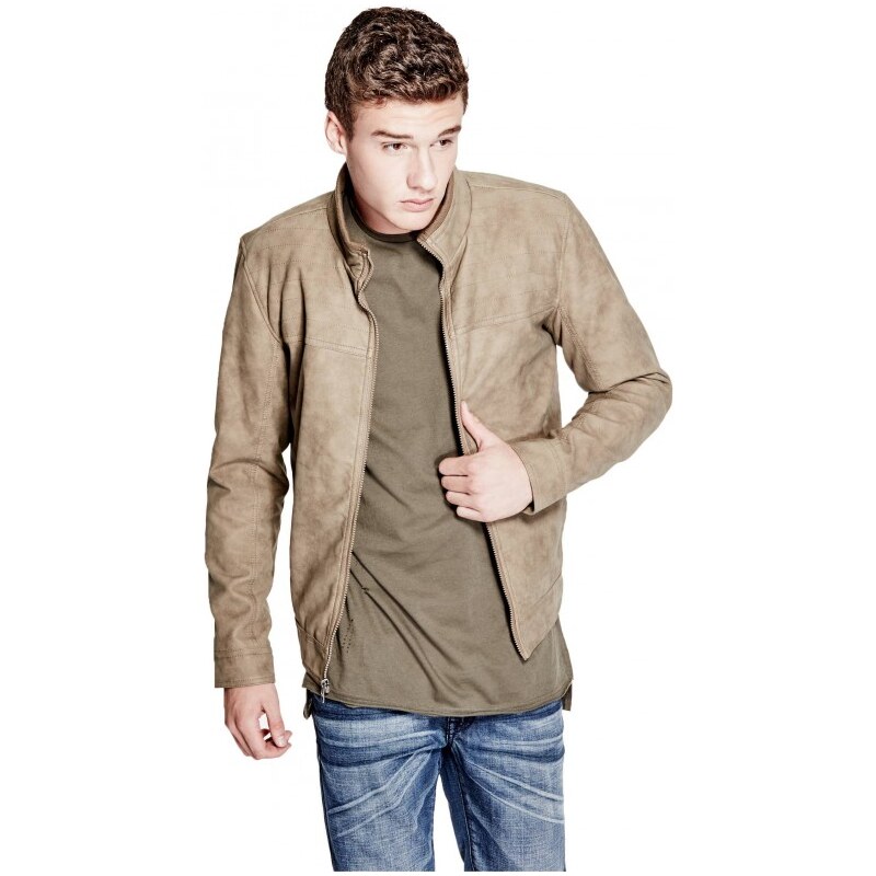 GUESS GUESS Pánská bunda Baldrick Faux-Suede Bomber Jacket - camel