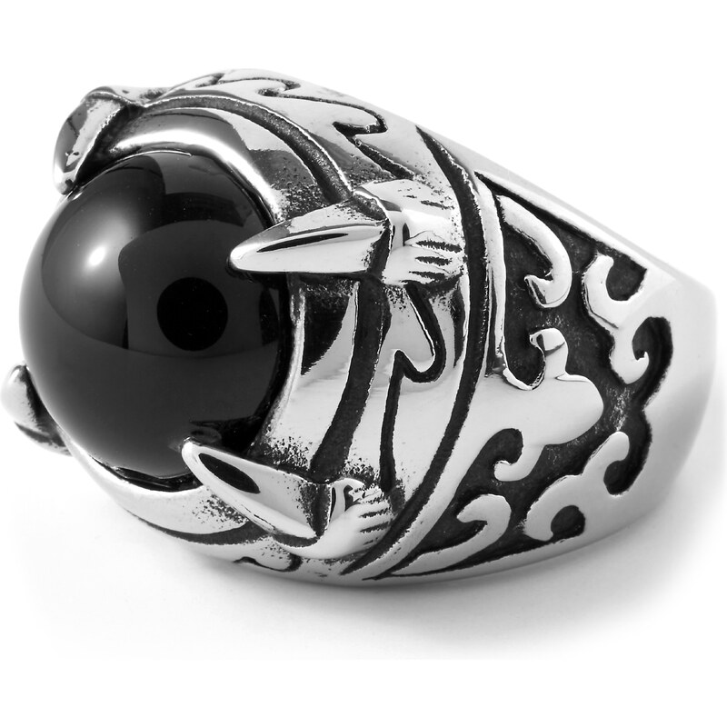 Trendhim Ocelový prsten Černá koule v pařátech R3012