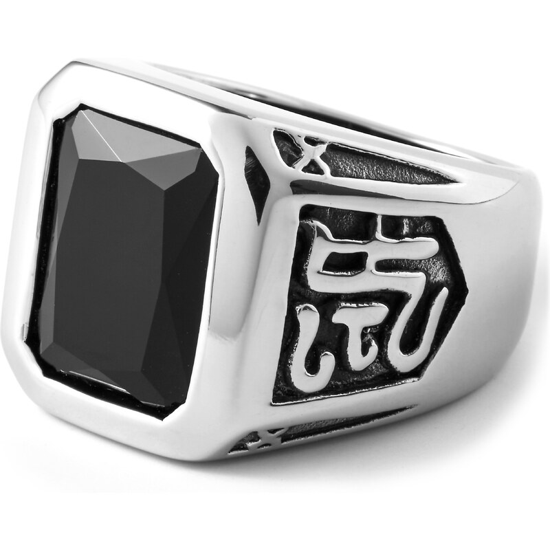 Trendhim Ocelový prsten s černým kamenem Dynasty R3022
