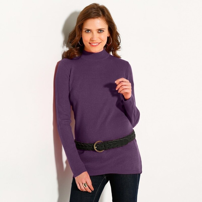 Blancheporte Žebrovaný pulovr se stojáčkem, délka cca 74 cm fialová