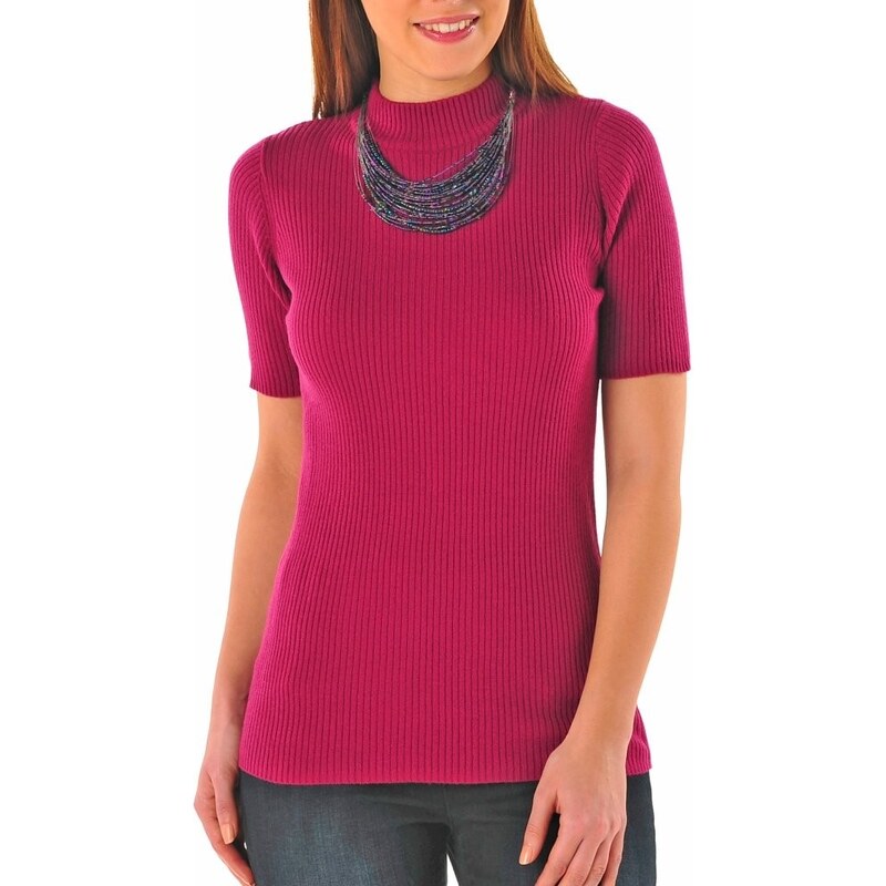 Blancheporte Žebrovaný pulovr s krátkými rukávy fialová