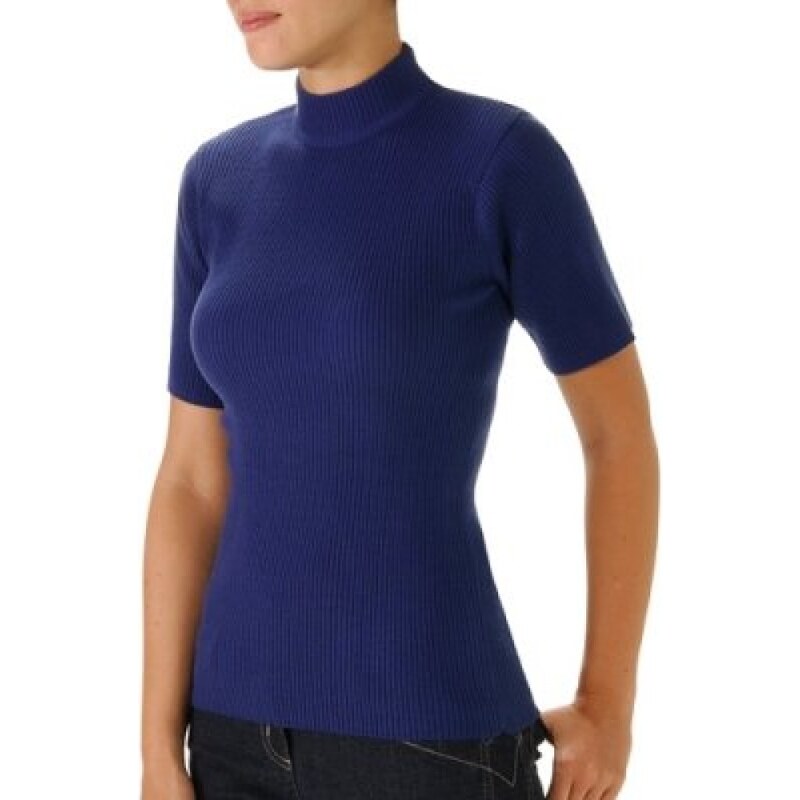 Blancheporte Žebrovaný pulovr s krátkými rukávy tm.modrá