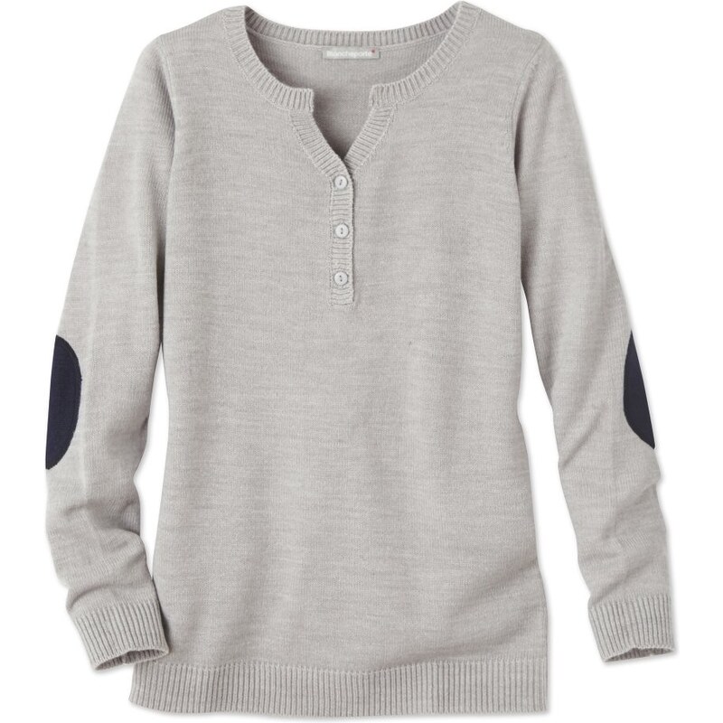 Blancheporte Jednobarevný pulovr s tuniským výstřihem šedý melír/námořnická modrá