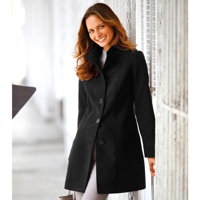 Blancheporte Jednobarevný kabát, vlněný efekt černá