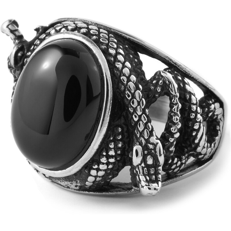 Trendhim Ocelový prsten Had s černým kamenem R3010