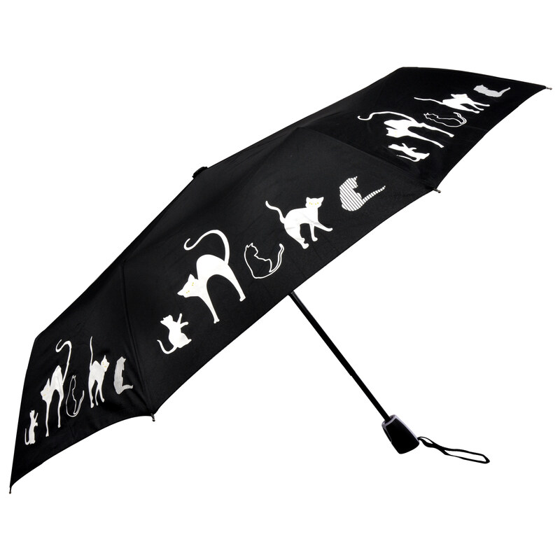 Doppler Dámský skládací plně automatický deštník Cats - černý 7441465C04