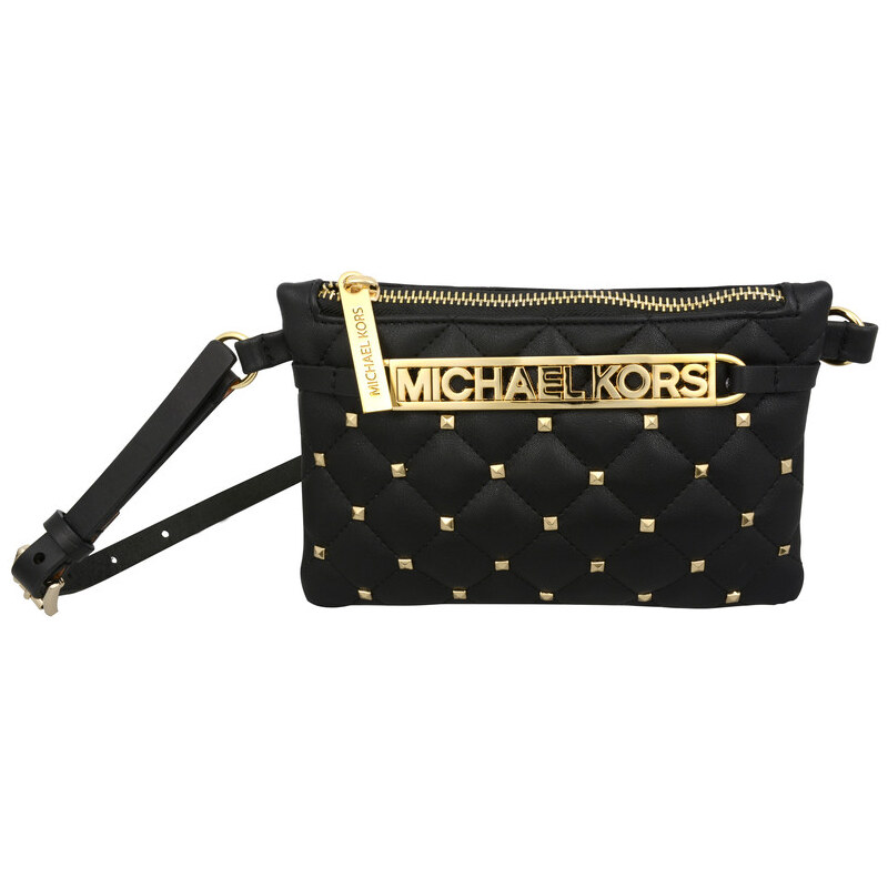 Michael Kors Elegantní dámská kabelka s opaskem Studded Logo Belt Bag - černá/zlatá 553365c-1