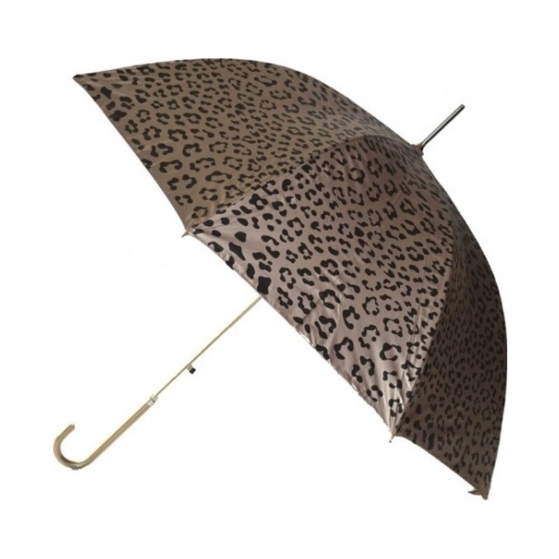 Blooming Brollies Dámský holový vystřelovací deštník Metallic Animal Print Titanium Leopard EDSAPS