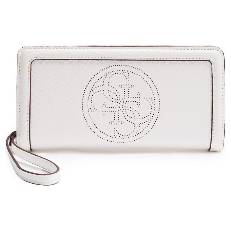 Guess Elegantní peněženka Quattro G Perforated Zip Around White