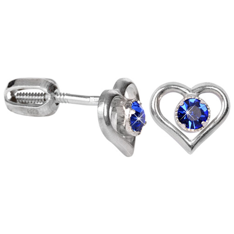 Troli Stříbrné náušnice srdce s krystalem 438 001 00812 04 - modré