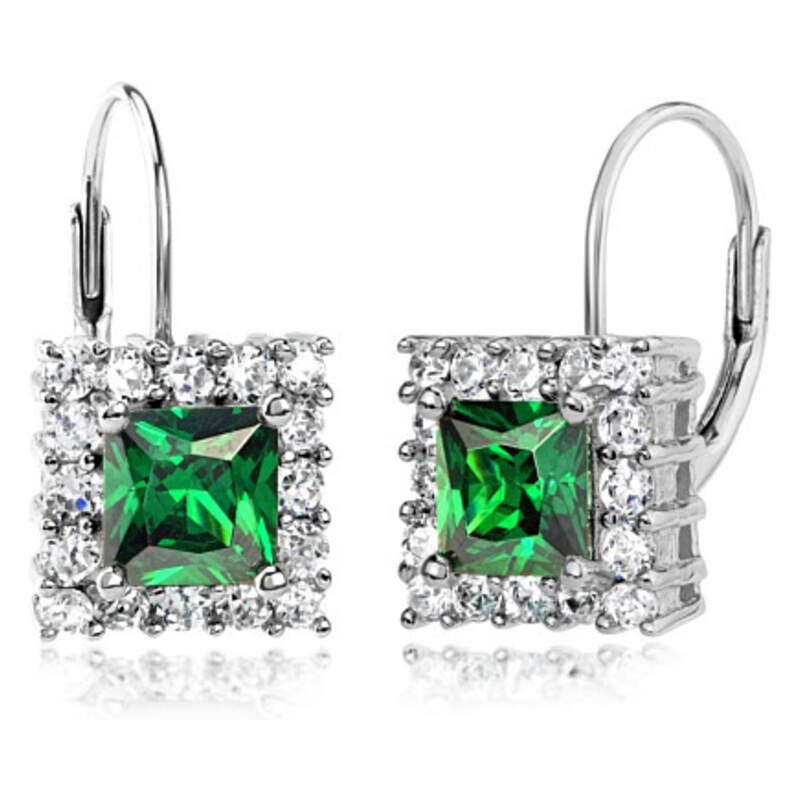 Silvego Stříbrné náušnice Emerald se syntetickým Smaragdem TXRE100107
