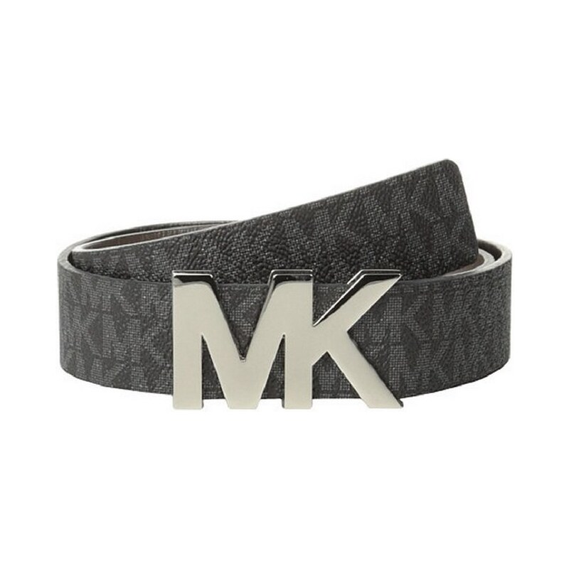 Michael Kors Dámský kožený opasek Reversible MK Signature Plaque Belt Black/Silver