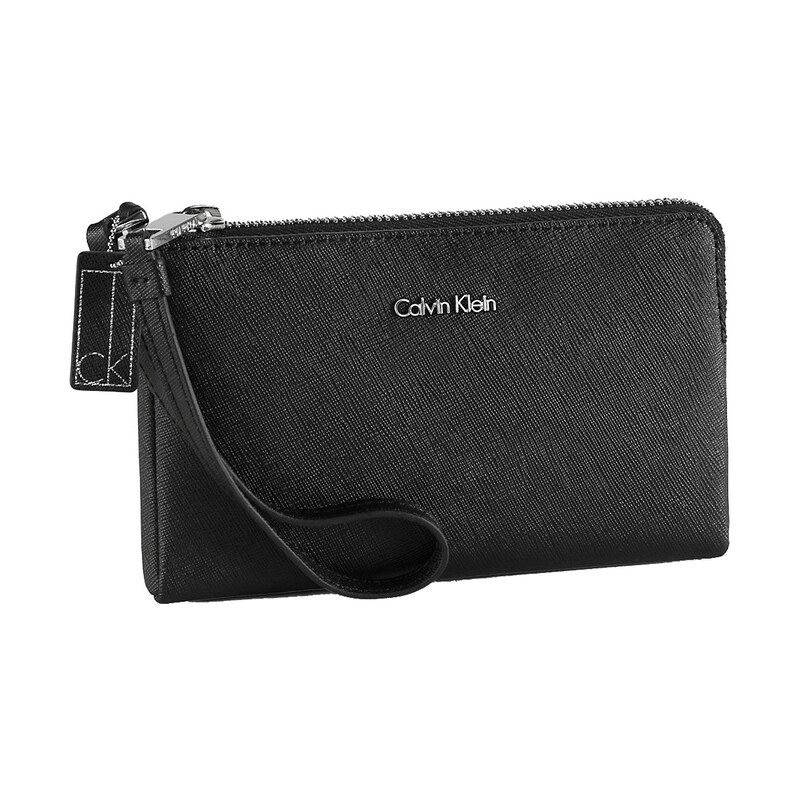 Calvin Klein Elegantní kožená peněženka Galey Saffiano Leather Wristlet Black