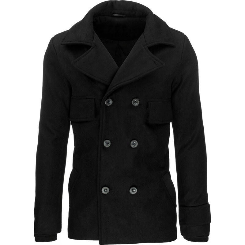 Pánský kabát s dvouřadovým zapínáním - černá Velikost: 2XL