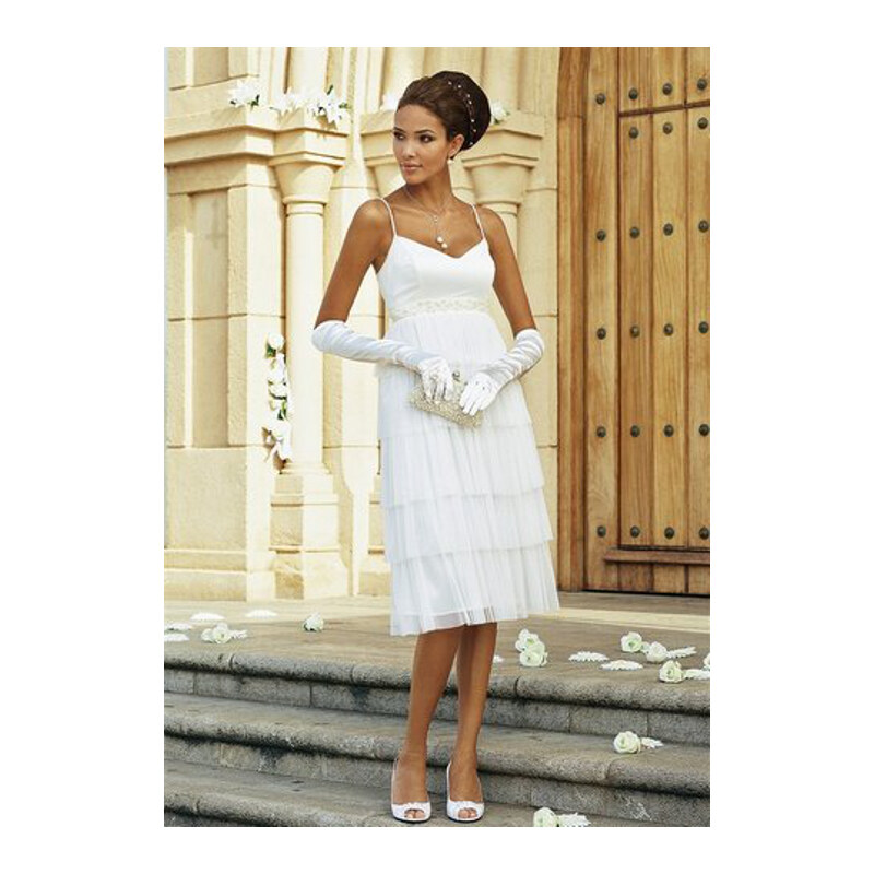 Elegantní bílé svatební šaty s perličkami