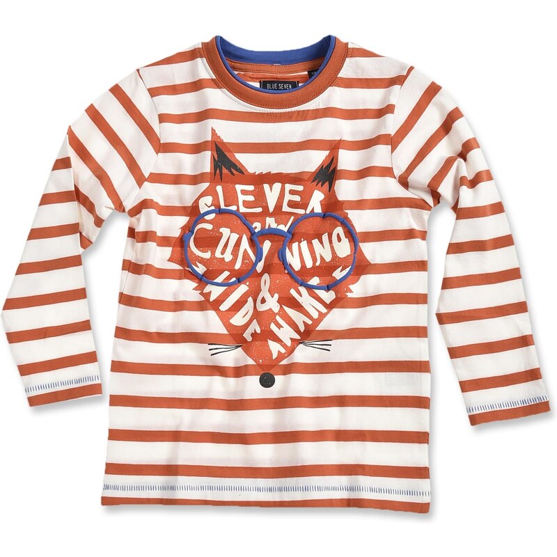 Blue Seven Dětské proužkované tričko s liškou - oranžovo-bílé