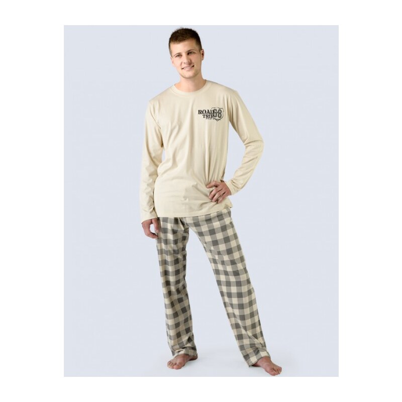 GINA Pánské pyžamo dlouhé, šité, s potiskem 79021P
