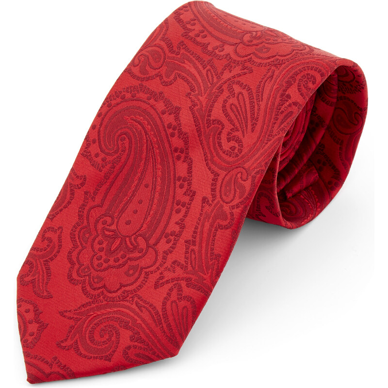 Trendhim Vintage široká červená polyesterová kravata s Paisley vzorem A0-1-11633