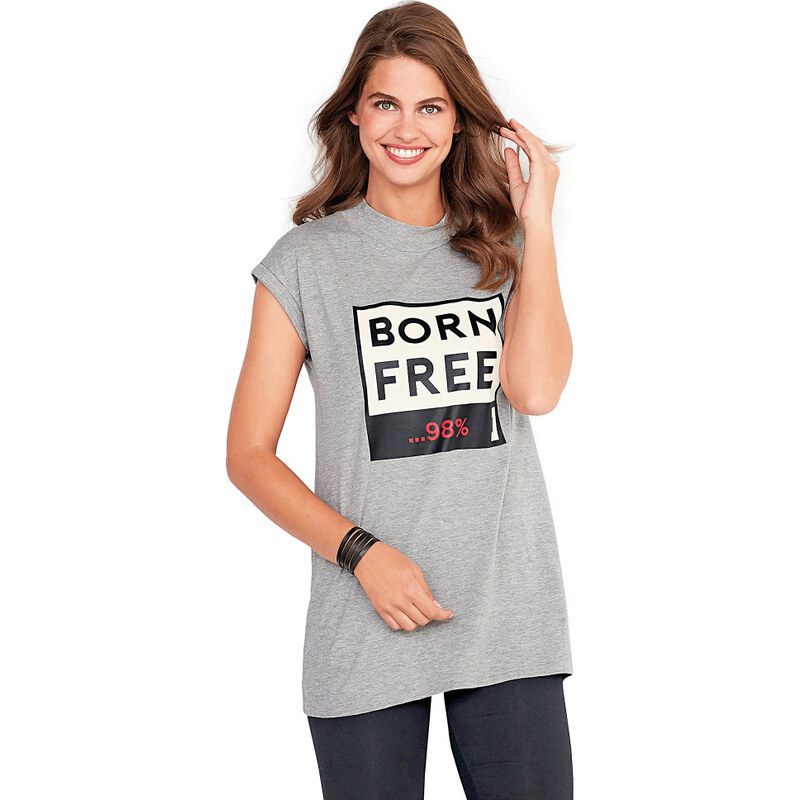 Venca Tunikové tričko s potiskem "Born Free" šedá