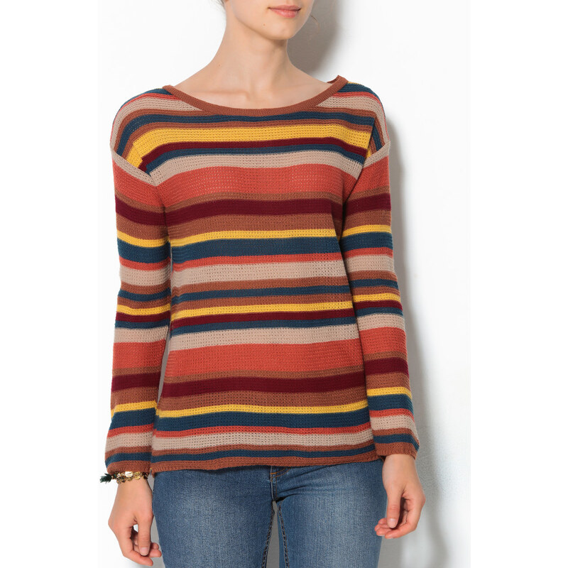 Venca Multibarevný pruhovaný pulovr béžová