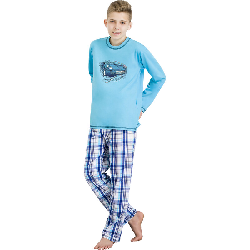 Taro Chlapecké pyžamo Damián modré s autem