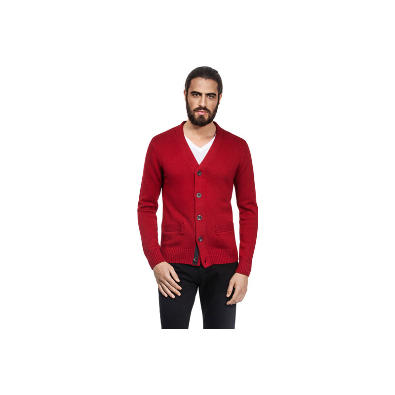 Pánský svetr na knoflíky Vincenzo Boretti - červený