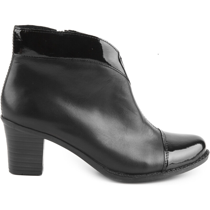 Rieker - Elegantní dámské kotníkové boty na podpatku s lakovanými díly šíře G Z7664-00 / černá